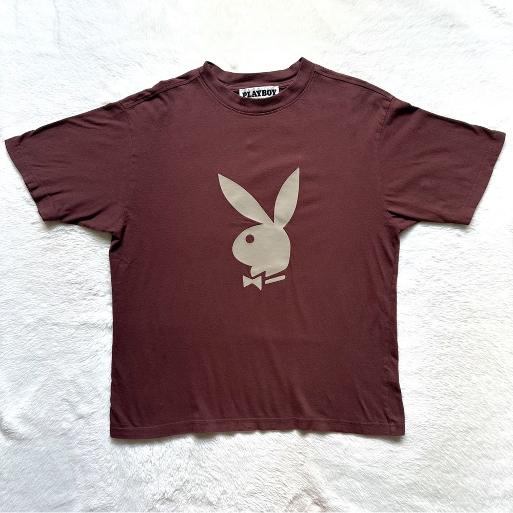 Playboy Bunny Embossed Logo Relaxed Fit Brown Crewneck Shirt